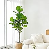 Artificial Fiddle Leaf Fig Tree 4ft - Faux Ficus Tree Nearly Natural Indoor Outdoor, UV-Resistant Tall Artificial Plants, Standing Fake Plant Tree for Home Office Living Room Decor