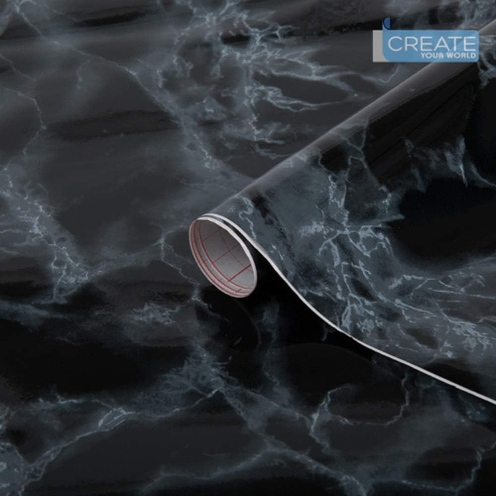 Create Your World 67.5cm x 5m d-c-fix MARBLE BLACK & WHITE sticky back plastic vinyl wrap film (200-8157)
