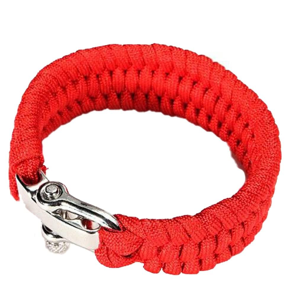 SEIWEI Paracord Survival Bracelet, Parachute Rope Woven Outdoor Bracelet with Adjustable Stainless Steel Buckle for Camping, Boating and Hiking (Red)