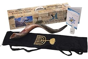 Authentic Kudu Shofar Horn Set by Yaliland | Yemenite Style Half Polished, Half Natural | Includes Velvet Bag, Cleaning Spray