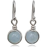 Sterling Silver Aquamarine Drop Earrings, Handmade Natural Gemstone Dangle Jewelry, March Birthstone