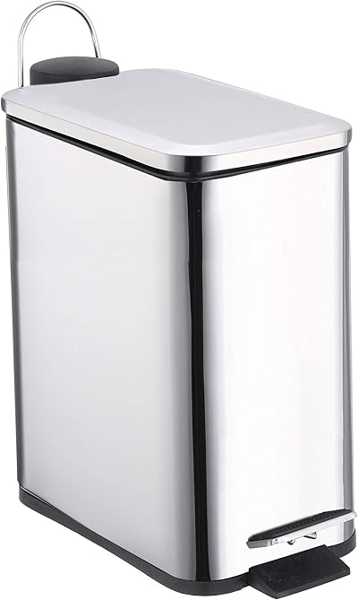 Optimal Products 5L Pedal Bin Slim Lid Soft Close Stainless Steel Bin