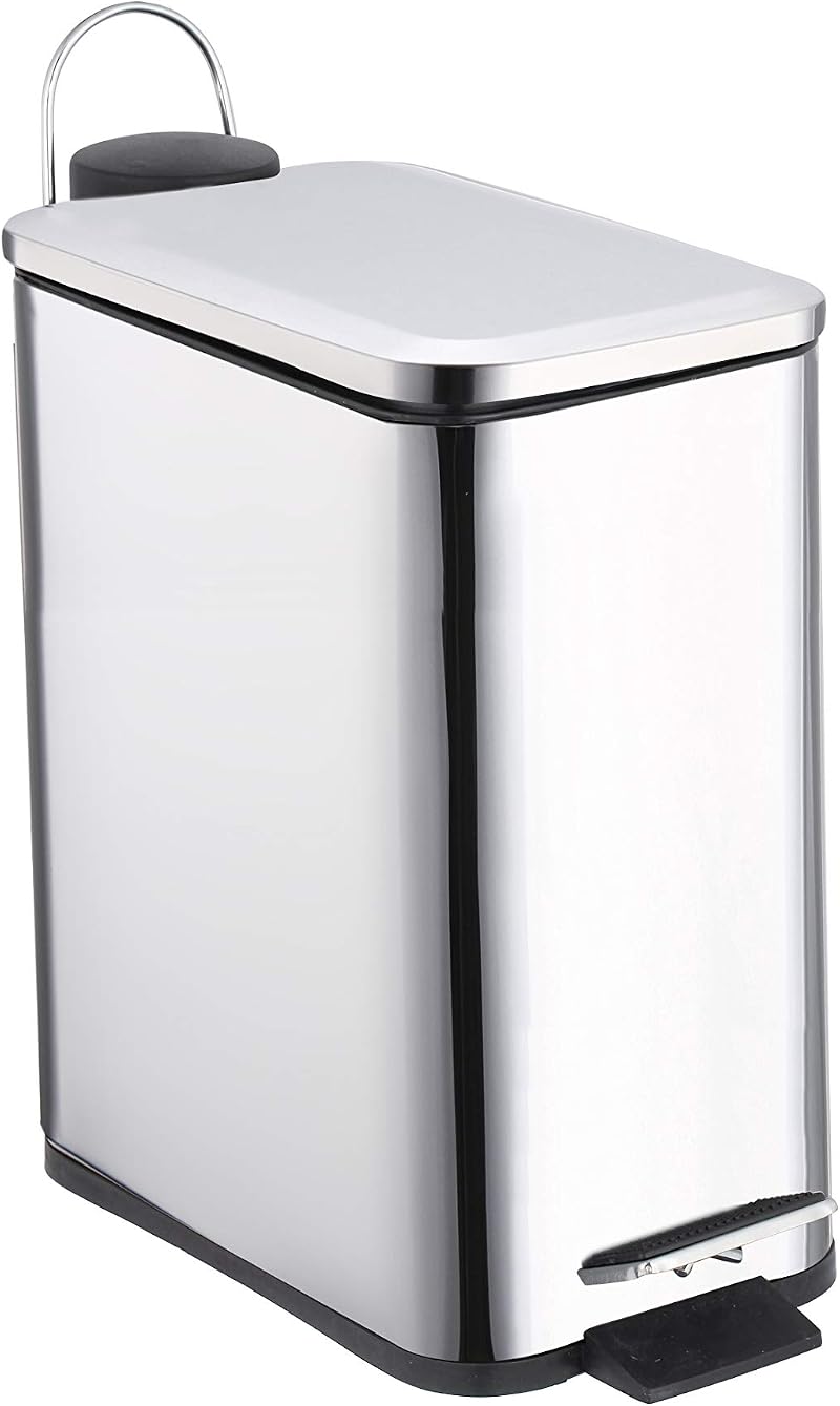 Optimal Products 5L Pedal Bin Slim Lid Soft Close Stainless Steel Bin