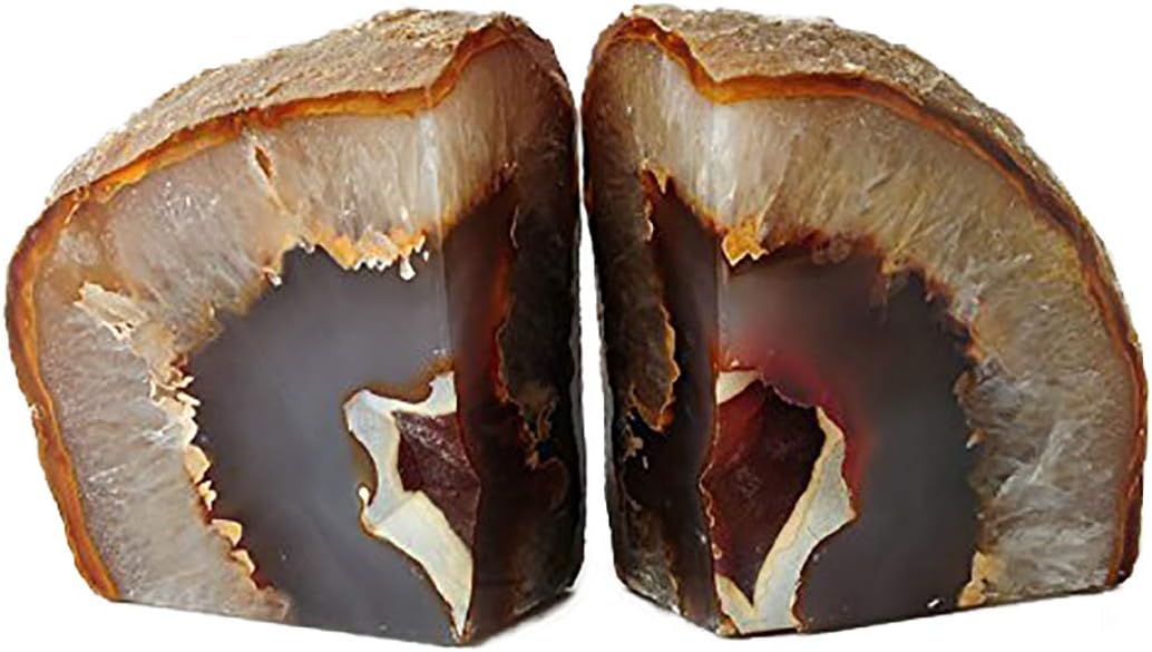 JIC Gem 3 to 4 Lbs Natural Agate Bookends Decorative Polished 1 Pair with Rubber Bumpers for Office Décor and Home Decoration