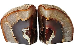 JIC Gem Natural Decorative Agate Book Ends Geode Bookends Stone Bookends for Shelves Book Ends to Hold Books Heavy Duty with Rubber Bumpers for Décor Small Size(1 Pair, 2-3 LBS)