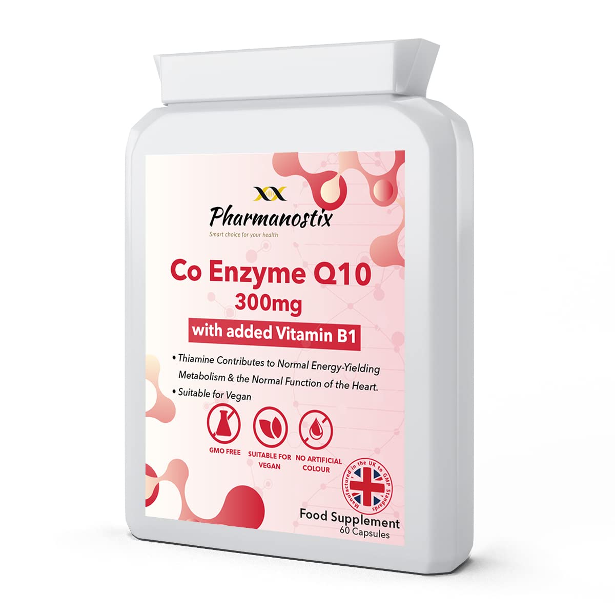 Pharmanostix CoEnzyme Q10 Plus 300mg Ubiquinone- 60 Capsules - High Strength Naturally Fermented Trans Form Co Enzyme Q10 - with Vitamin B1 to Support Healthy Heart Function and Energy Metabolism