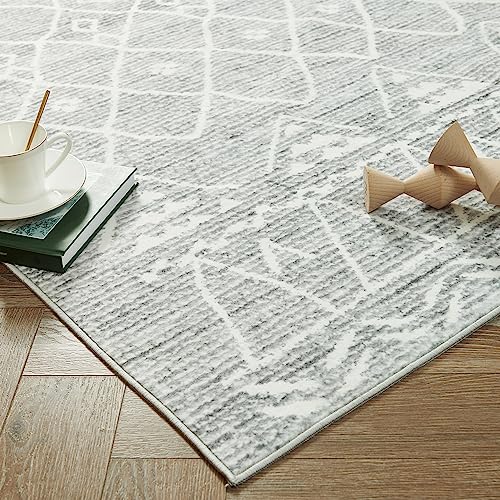JINCHAN AREA RUG 3X5 MOROCCAN RUG WASHABLE RUG MODERN GEOMETRIC RUG NON SLIP ACCENT THIN RUG INDOOR DOOR MAT FLOOR COVER SOFT RUG CARPET FOR KITCHEN BEDROOM LIVING ROOM GREY