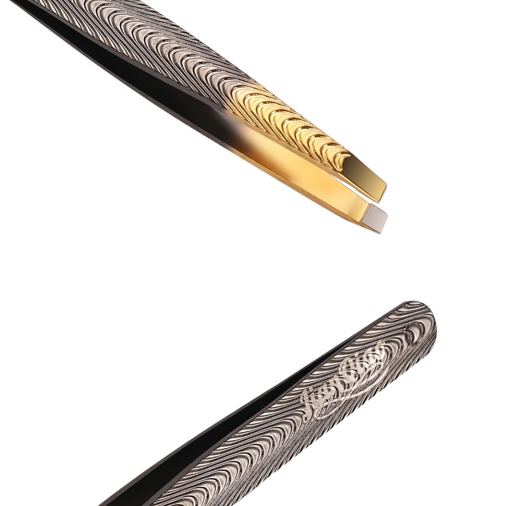 Gold Slant Tip Tweezers Set, Stainless Steel Slant Tweezers For Eyebrow Anti Static and Hair Remover Tool For Men and Women (Pack-2)