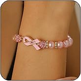 RLHRNDE Breast Cancer Bracelets for Women Charm Pink Ribbon Beads Accessories Stretch Handmade Bracelet Cancer Awareness Encouragement Bracelet Jewelry Gifts