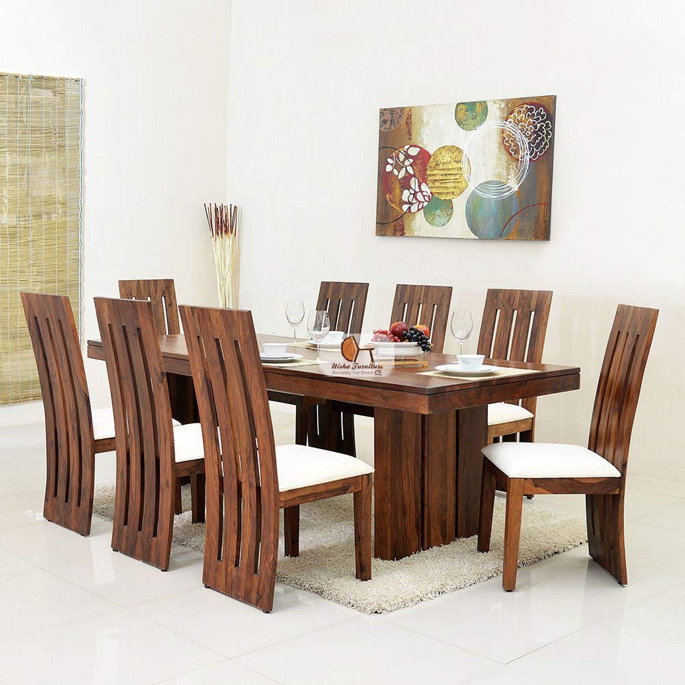 Nisha Furniture Sheesham Wooden Dining Table Set 8 Seater Dining