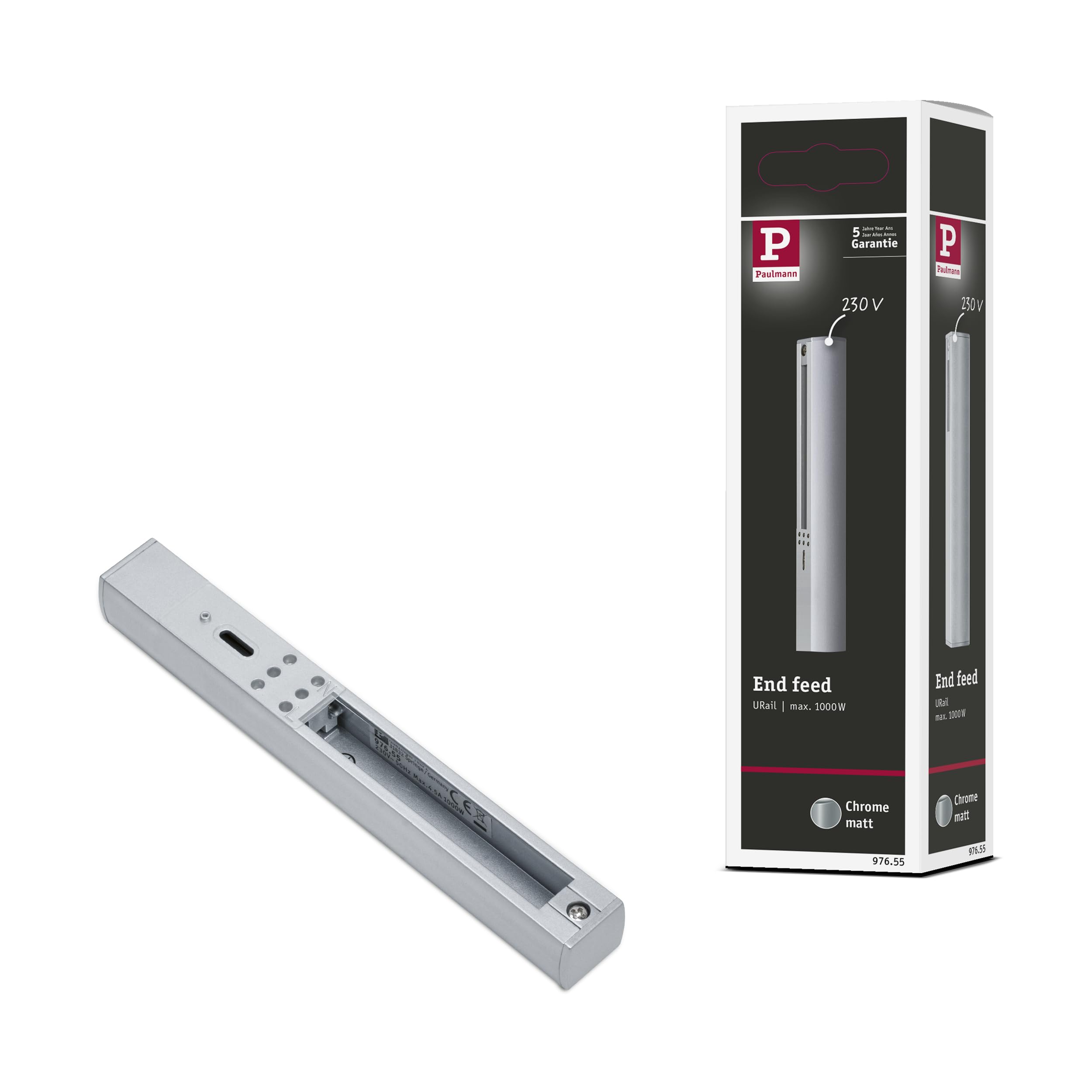 Paulmann 97655 URail end Feed 161x18mm max. 1000W Chrome matt Rail System