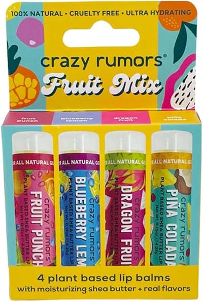 Crazy Rumors Fruit Mix Lip Balm 4 Pack Natural Vegan Dry Lips