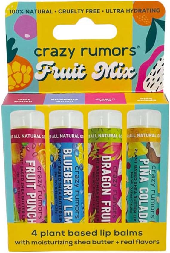Crazy Rumors Fruit Mix Lip Balm 4 Pack Natural Vegan Dry Lips
