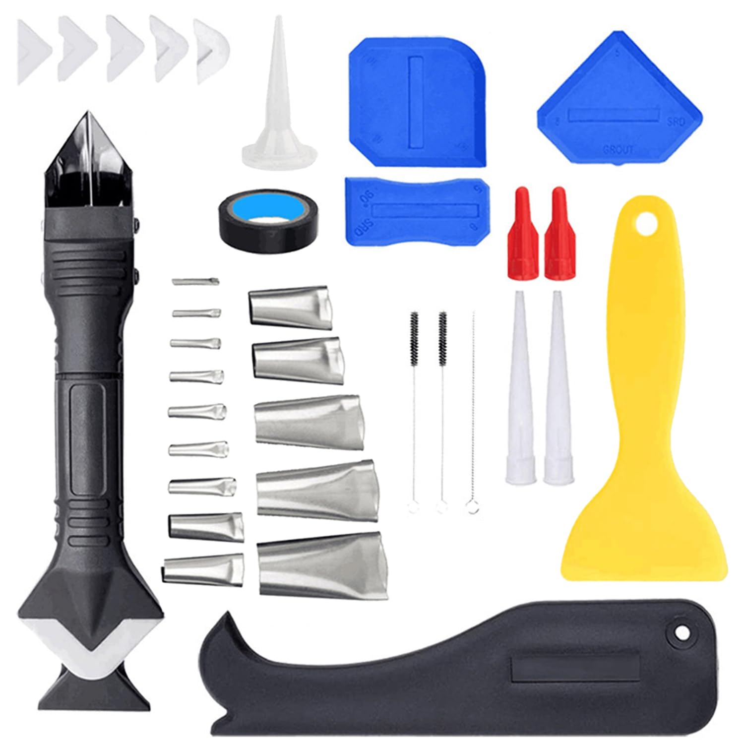 ieron 35 Pcs Silicone Caulking Finishing Tool, 3 in 1 Grout Sealant Remover Tool Set Silicone Trowel Remove and Replace Scraper with Plastic Scraper/Remover/Nozzle Kit for Floor Sealing