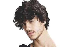 Kaneles Mens Short Curly Black Wig with Bang Costume Halloween Cosplay Party Natural Hair Wig