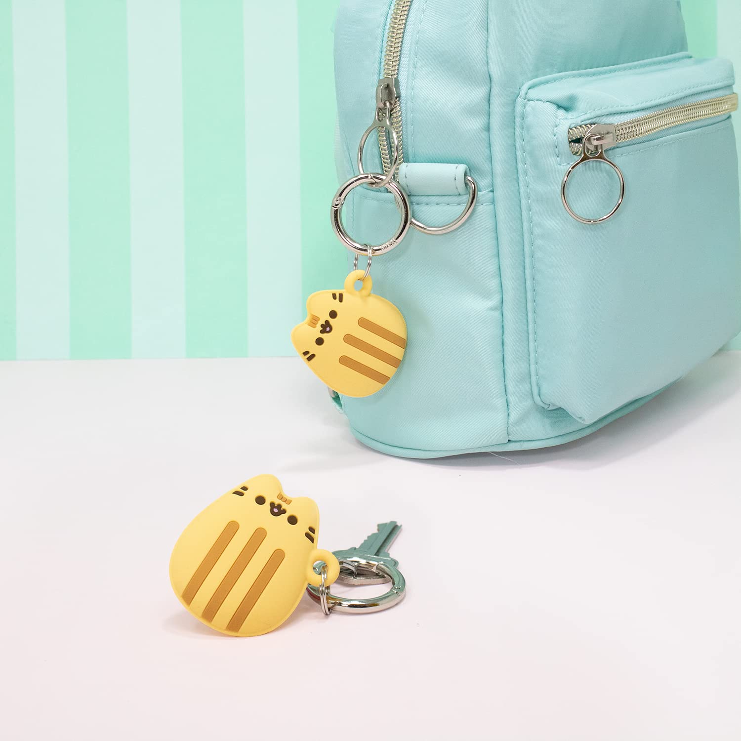 iFace x Pusheen Café Series Silicone Protective Cover Compatible with Apple AirTag [Cute Character Case] [Carabiner Keychain Clip Included] - Madeleine