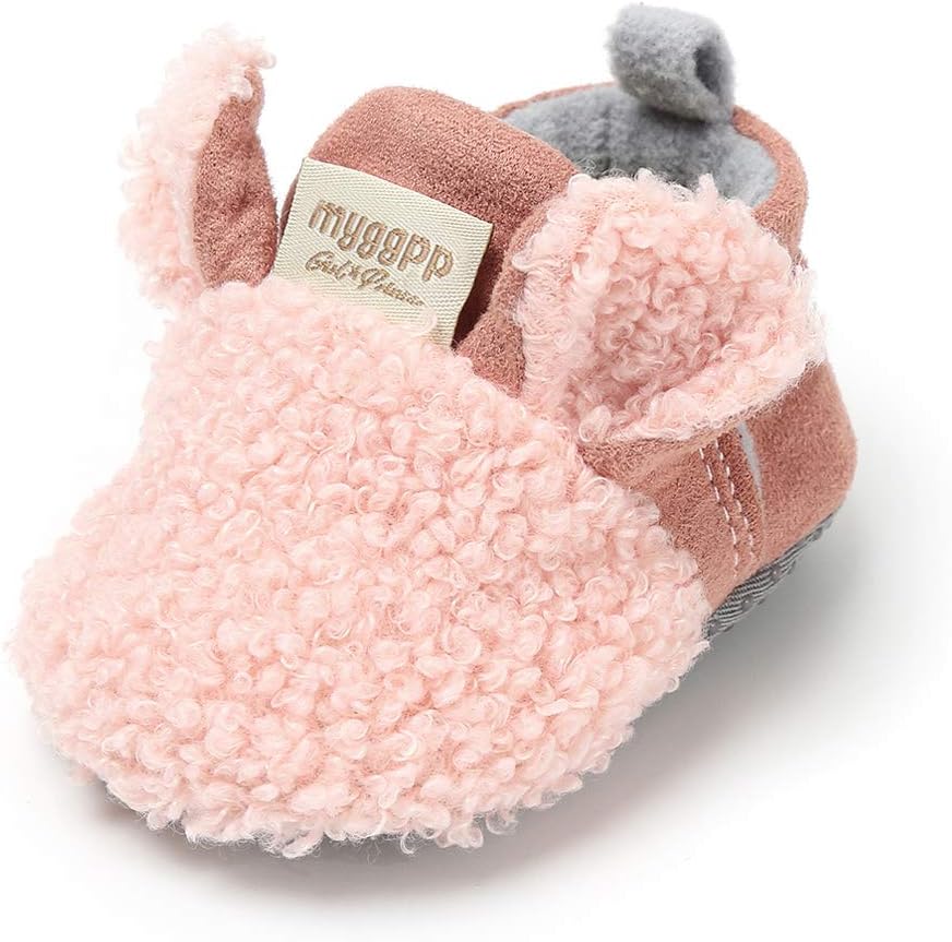 SOFMUO Unisex Baby Cotton Fleece Booties Newborn Boys Girls Plush Cotton Socks Soft Sole Warm Winter Infant Slippers Toddler Crib Shoes