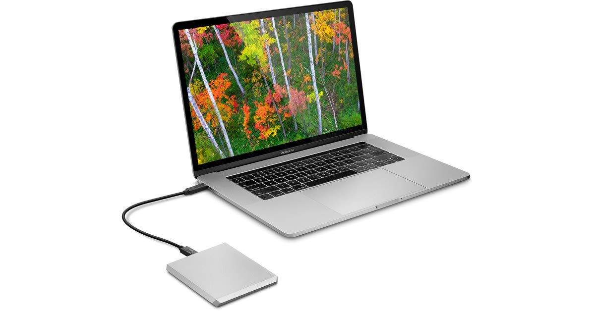 LaCie Mobile Drive, 2 TB , External Hard Drive HDD – Moon Silver, USB-C USB 3.0, With Rescue Services (STHG2000400)