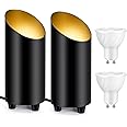 ITEFDTUTNE 2 Pack Indoor Can Light, Uplighting Spotlight with Four 3000K GU10 Bulbs, Accent Lighting Spot Lights for Home Picture Plant, 5.5 FT Plug Cord & Foot Switch (Black)