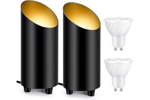 ITEFDTUTNE 2 Pack Indoor Can Light, Uplighting Spotlight with Four 3000K GU10 Bulbs, Accent Lighting Spot Lights for Home Picture Plant, 5.5 FT Plug Cord & Foot Switch (Black)