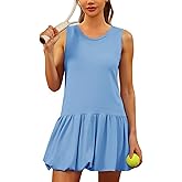 Fisoew Womens Athletic Dresses with Shorts & Pockets Backless Tennis Golf Mini Dress Bubble Hem Workout Active Outfits