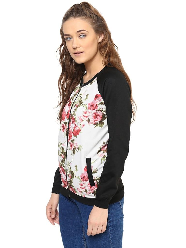 purys purysfloral ivory & black printed fleece jacket