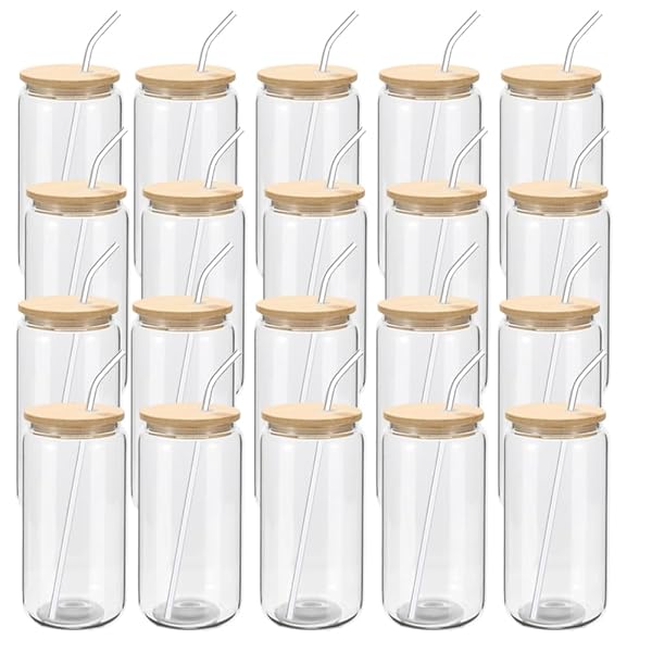 YOUKE OLA 20 PACK GLASS CUPS WITH BAMBOO...
