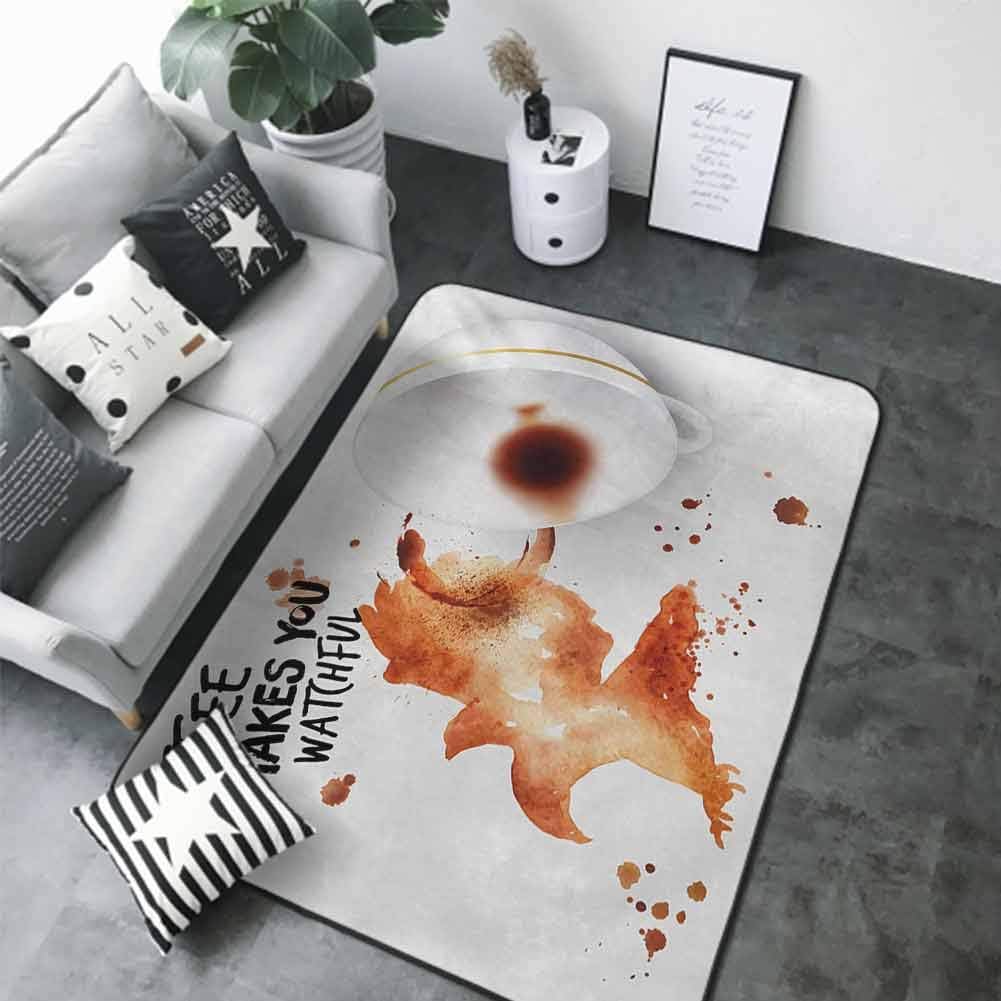 Designed Kitchen Bathroom Floor Mat Colorful Coffee Art,Open Wings Eagle Strong Bird with Coffee Makes You Watchful Quote,Burnt Sienna Black White 80 x 58 in Bath Rugs for Bathroom