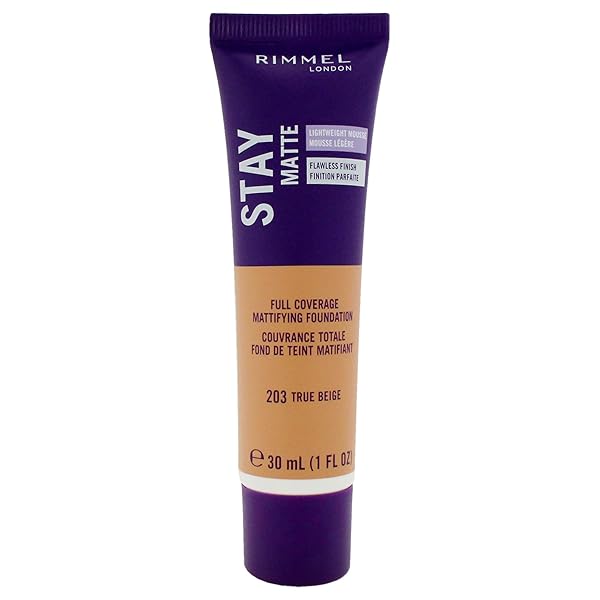 RIMMEL LONDON STAY MATTE LIQUID MOUSSE – 203 TRUE BEIGE – FOUNDATION, LIGHTWEIGHT, SHINE CONTROL, OIL-FREE, 1OZ