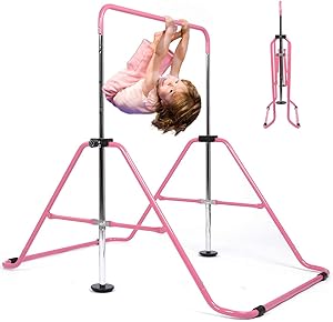 My Quality Life Gymnastics Bar Kids Expandable Gymnastic Bars Equipment for Home Adjustable Height Folding Kip Junior Training Bar 3-7 Years Old