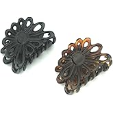 Parcelona French PLUME Small Brown Shell and Black Set of 2 Celluloid Tortoise Jaw Hair Claw Clip Clamp Clutcher - 2 Inch