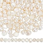 SUNNYCLUE 1 Box About 116Pcs 2 Strands 6mm Freshwater Pearl Beads Cultured Pearls Bulk Natural Undyed White Oval Irregular Shaped Loose Bead for Jewelry Making Crafts DIY Necklaces Bracelet Adult