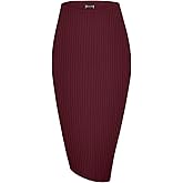 Urban CoCo Women's High Waist Stretch Ribbed Knit Pencil Skirt Midi Length with Side Slit Office Work Bodycon Style