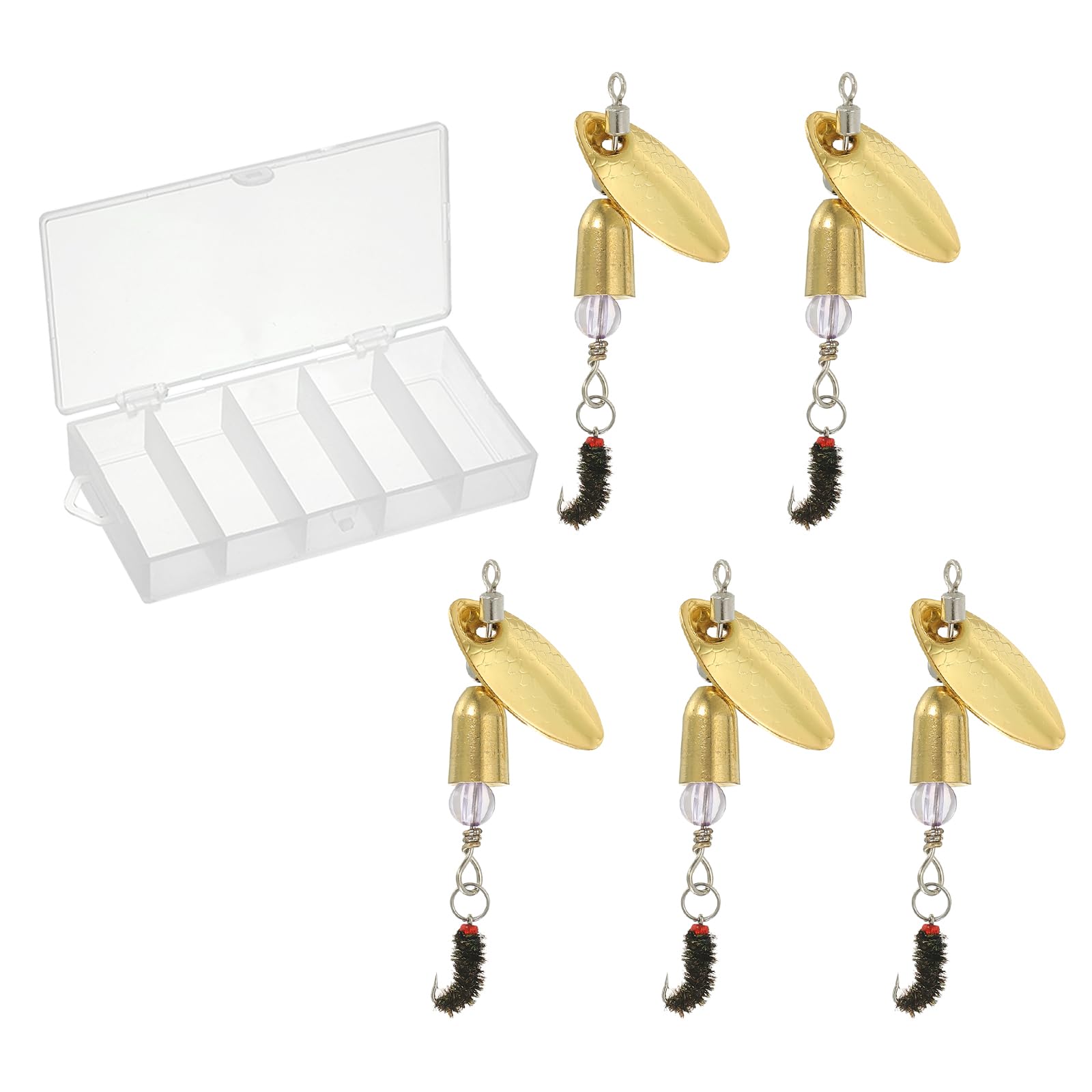 PATIKIL Trout Lures 1/5 oz, 5Pack Trout Spinners Fly Trout Fishing Lures Fishing Spinners Baits Tackle with Tackle Boxes for Freshwater Saltwater Fishing, Gold Tone