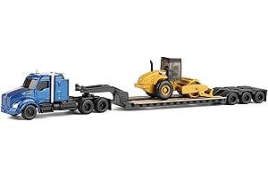 Diecast Masters 1:87 Blue Kenworth T880 Tractor with Lowboy Trailer and Cat Padfoot Roller, 84424