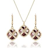 Qinpan Crystal Pendant Necklace Earrings Sets for Women 14K Glod Plated Jewelry