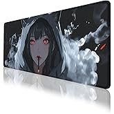 Anime Girl Gaming Mouse Pad Cute Girl with Red Eyes Black Cat Ears Extended Mousepad XXL Computer Laptop Keyboard Mouse Mat Big Aesthetic Desk Decor Pad 31.5x11.8 in