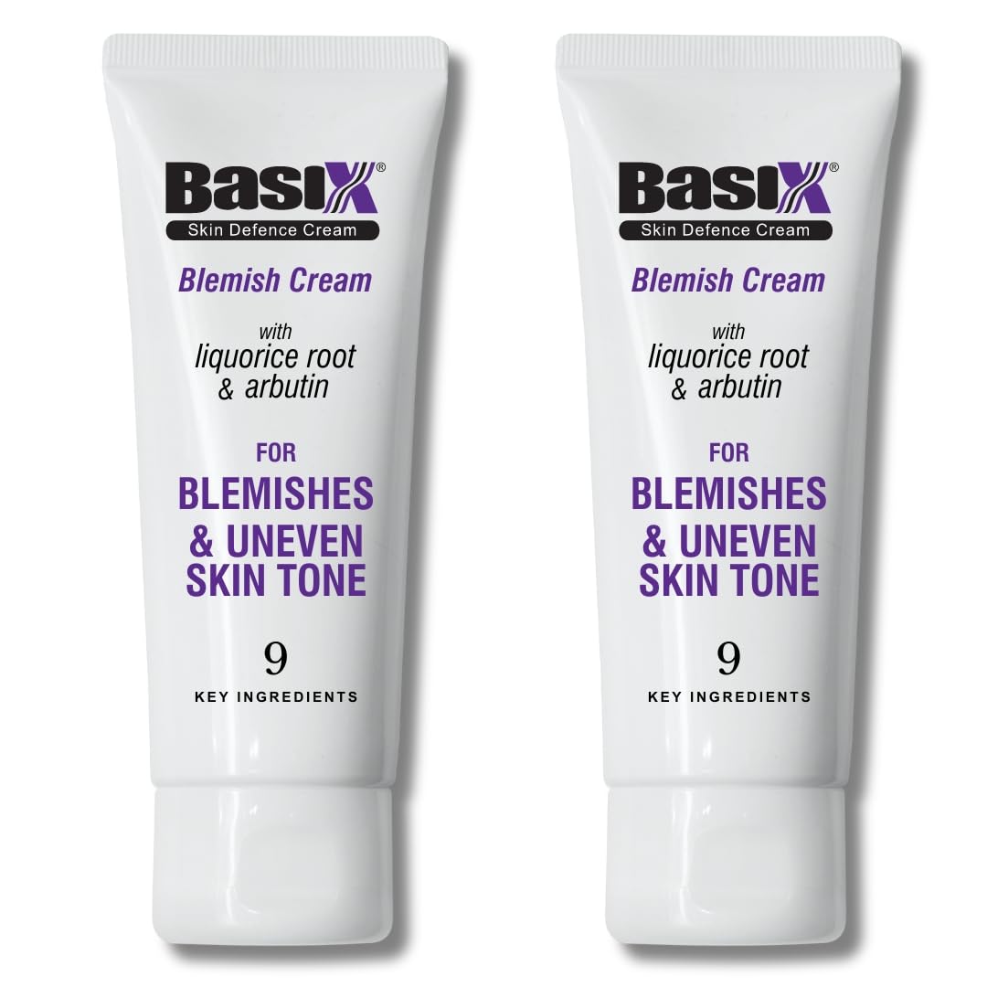 Basix Skin Defence Cream Blemish Cream [TWIN PACK 2x75ml] with Liquorice and Arbutin for Fading Blemishes, Liver Spots and Uneven Skin Tone
