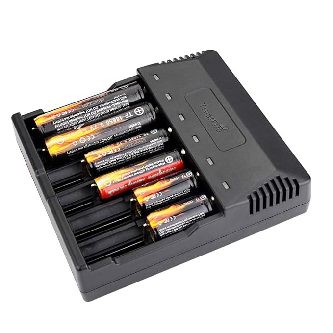 TrustFire TR012 Rechargeable Intelligent Battery Charger, 6 Slots for Li-ion IMR 3.7V Lithium Batteries and 1.2V Ni-MH AA/AAA Batteries, AC 100-240V/5.5mm DC 12V Output, Battery Not Included