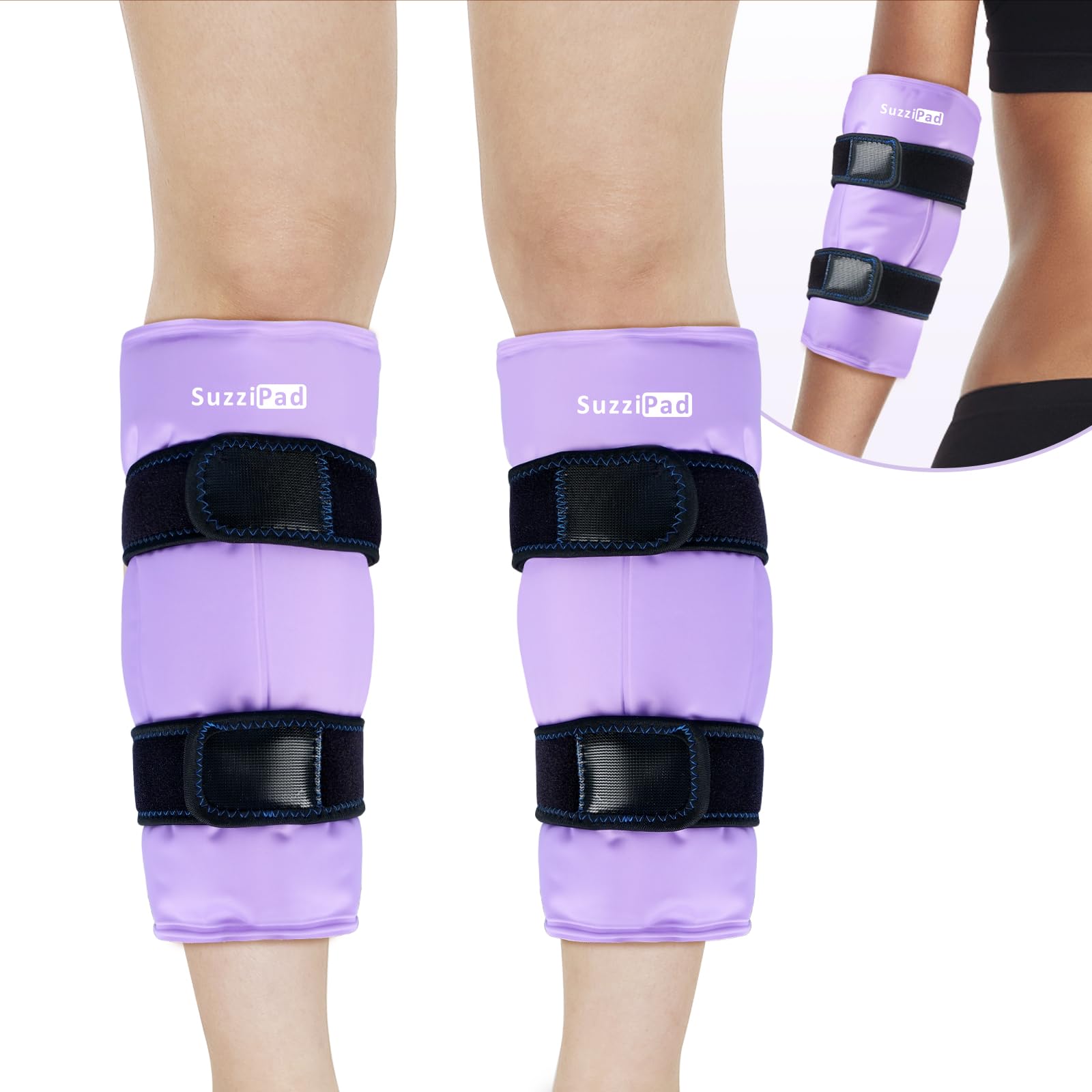 Photo 1 of SuzziPad 360° Cold Pack for Calf, Shin, Arm & Elbow – Ice Wrap with Dual-Cover Design, Adjustable Velcro Straps, Leakproof & Reusable Cold Compress for Post-Workout Recovery (2 Packs), Purple
