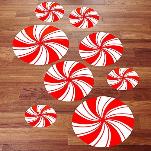 Holybo Christmas Decorations Peppermint Floor Decals Stickers - 8 Pcs Christmas Candy Cane Land Wall Decals Stickers Decorations for Door/Wall/Office/Party