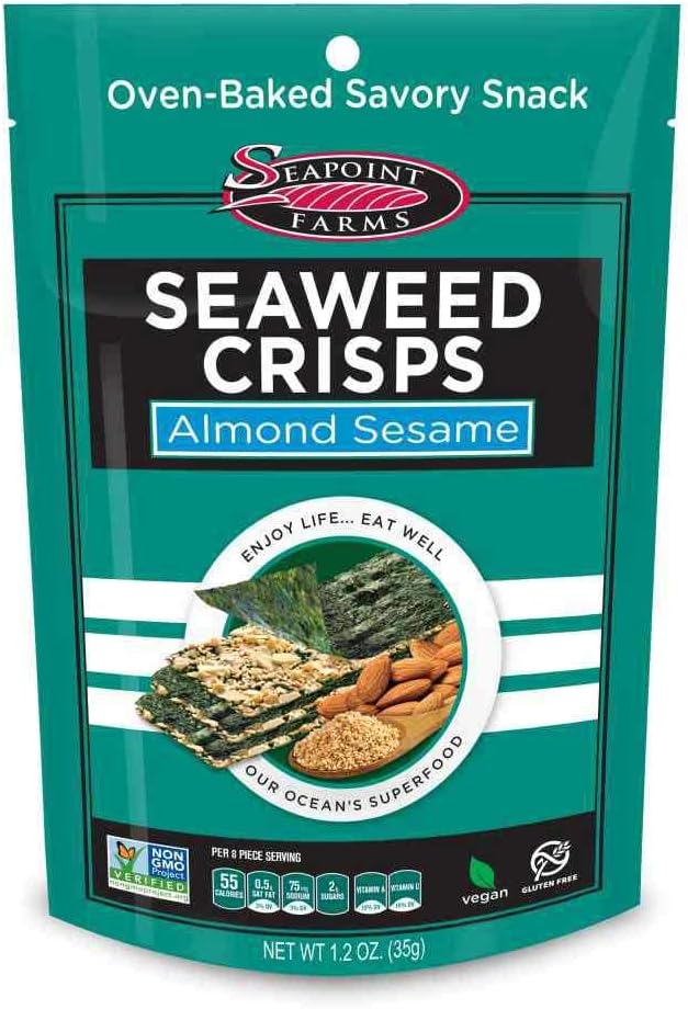 Seapoint Farms Almond Sesame Seaweed Crisps, 1.2 Ounce -- 12 per case.