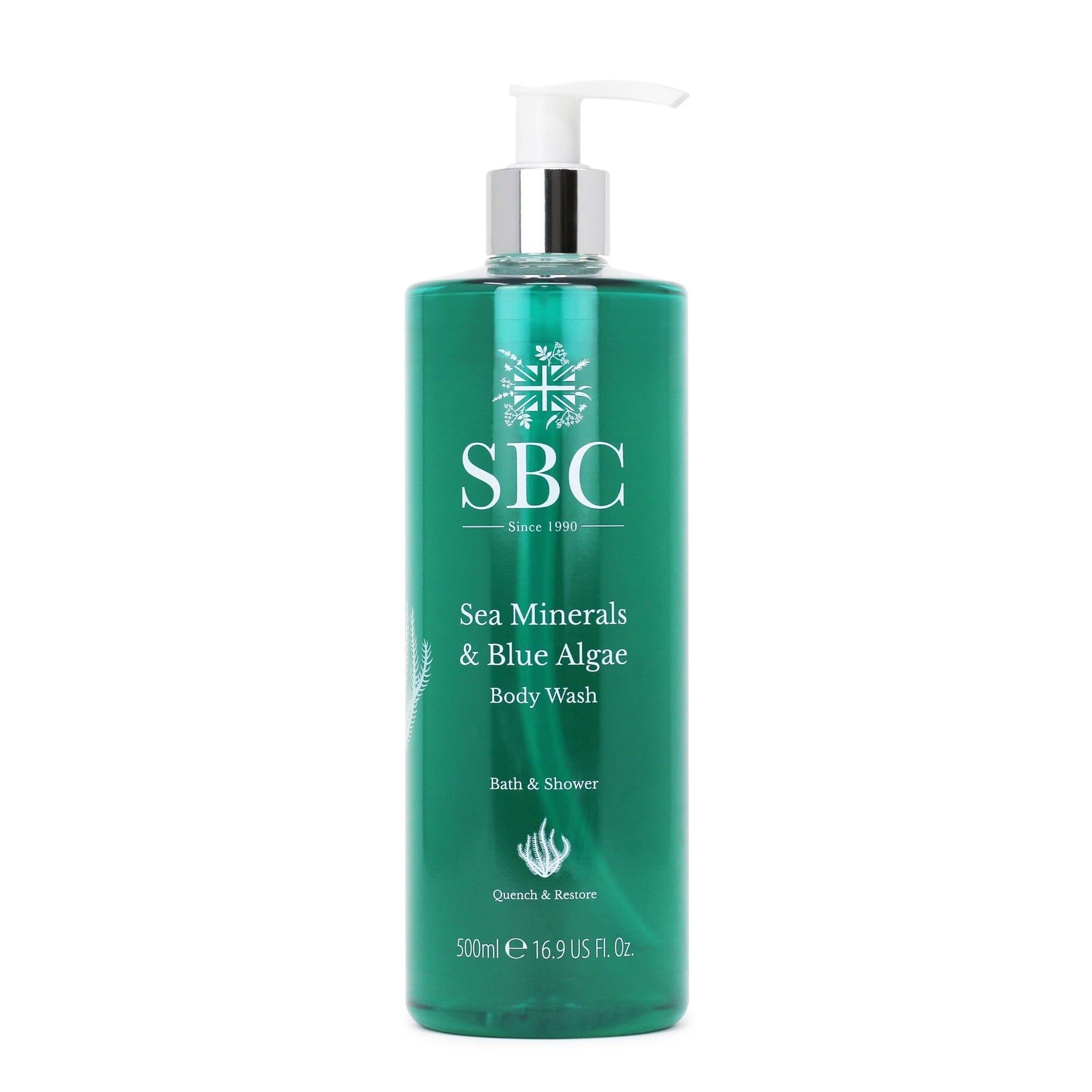 SBC Skincare Sea Minerals & Blue Algae Body Wash - 500ml | Cleansing Shower Gel For Men and Women | Vegan Shower Gel | Hydrating Bath And Shower Body Wash