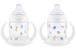 NUK Learner Cup, 6+ Months, Fun Fruits and Animals, Amazon Exclusive Collection, 5 Oz, Pack of 2 – BPA Free, Soft Spout, Spill Proof Sippy Cup