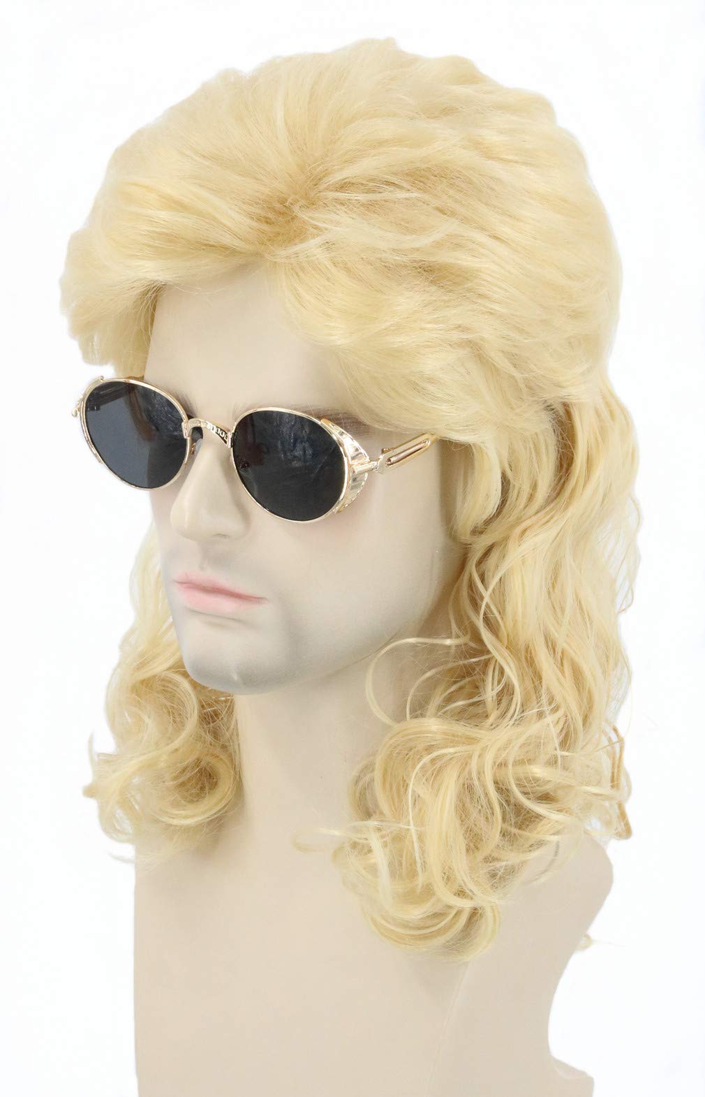 Topcosplay 70s 80s Wigs for Men Mullet Rock Wig Blonde Curly Fancy Dress Wig for Halloween Carnival