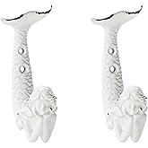 SOFFEE DESIGN 2pcs White Mermaid Shape Metal Coat Hooks, Playful Mermaid Design, Retro Friction Process, High Load-Bearing, for Vocation House, Seaside Cottages, Bathroom, Living Room