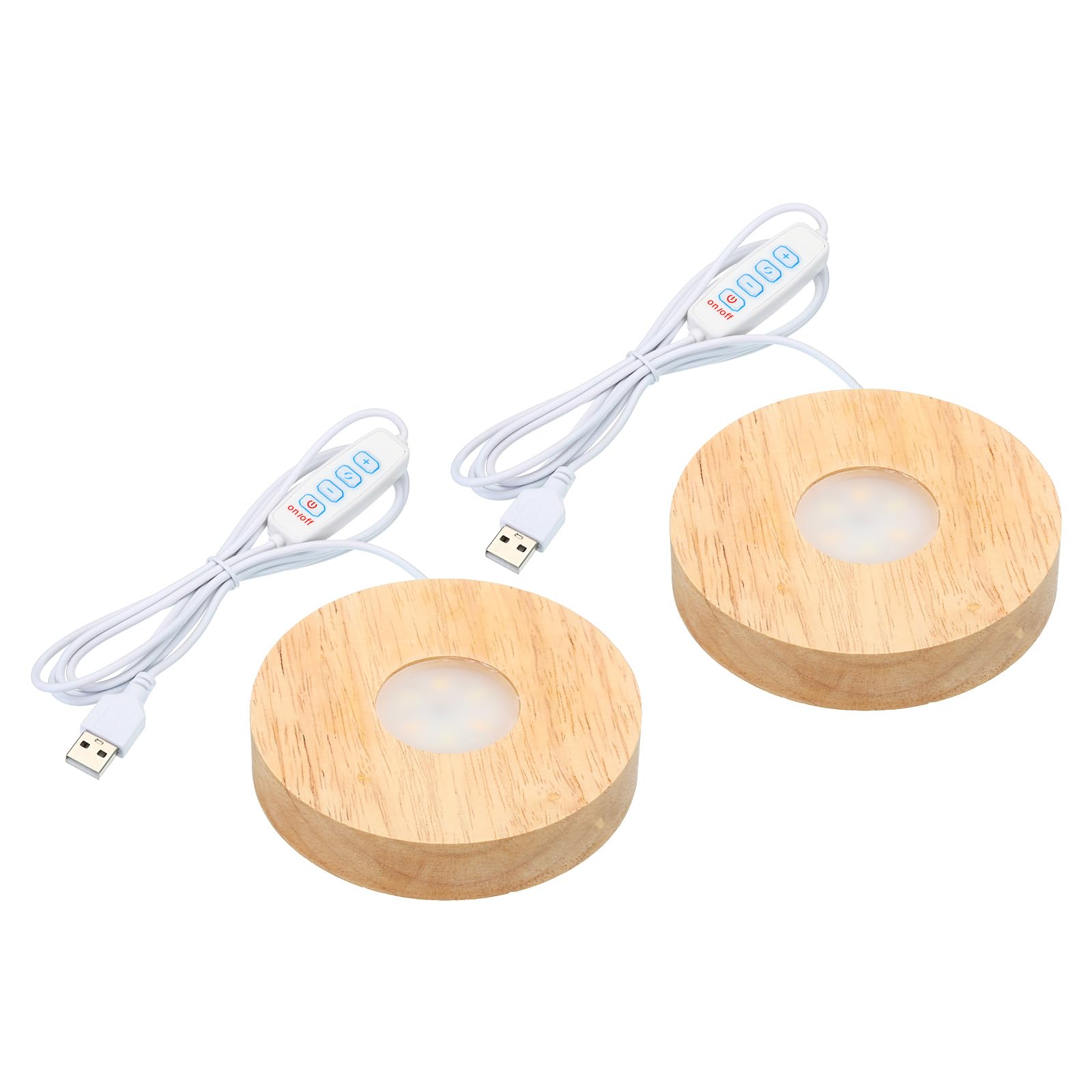 PATIKIL 4 Inch Wooden LED Light Base, 2pcs Wood Light Display Base Stand Lighting with Dimmer for 3D Crystal Glass Aroma Stone Art, 3 Color White Light, 5V DC — image 1