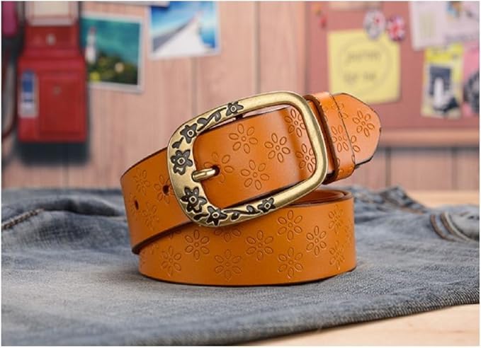 Amazon Co Jp お花 の 模様 の 革ベルト 4つのカラー選べます 柔らかいので使いやすく色々な スタイル に合わせる事ができます Tky 02 オレンジ 服 ファッション小物