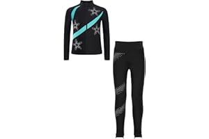 easyforever Kids Girls Figure Ice Skating Training Suit Long Sleeve Sweatshirt Jacket with Skating Pants Set Tracksuit