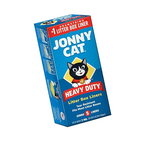 JONNY CAT LITTER BOX LINERS: HEAVY DUTY – TEAR & LEAK RESISTANT – DRAWSTRING CLOSE – JUMBO, 5 COUNT